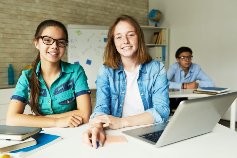 Schoolgirls in Modern Classroom